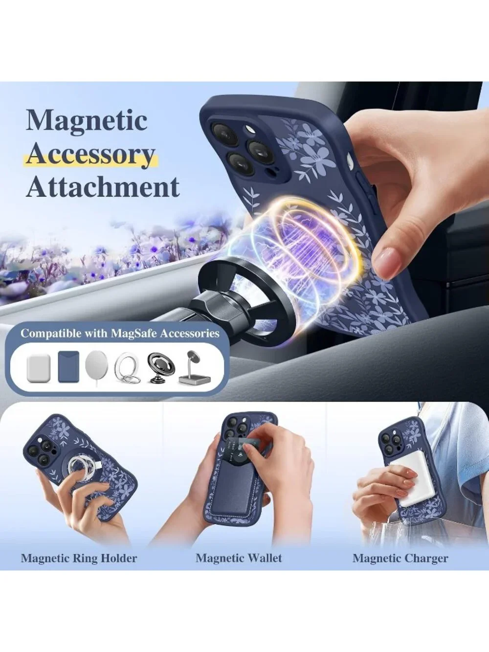 iPhone 14 Pro Botanic Arc/Blue Compatible with MagSafe Floral Translucent Case
